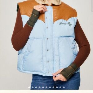 Dairy Boy Light Blue and Brown Women's Puffer Vest